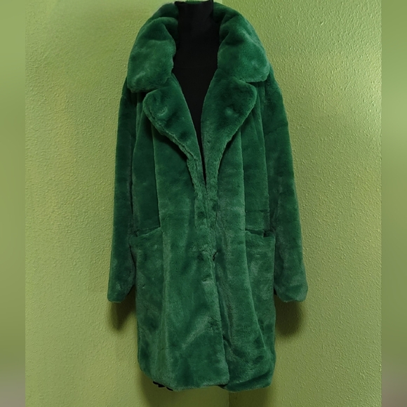 Luxurious Green Plush Faux Fur Coat Sz L - Picture 12 of 12
